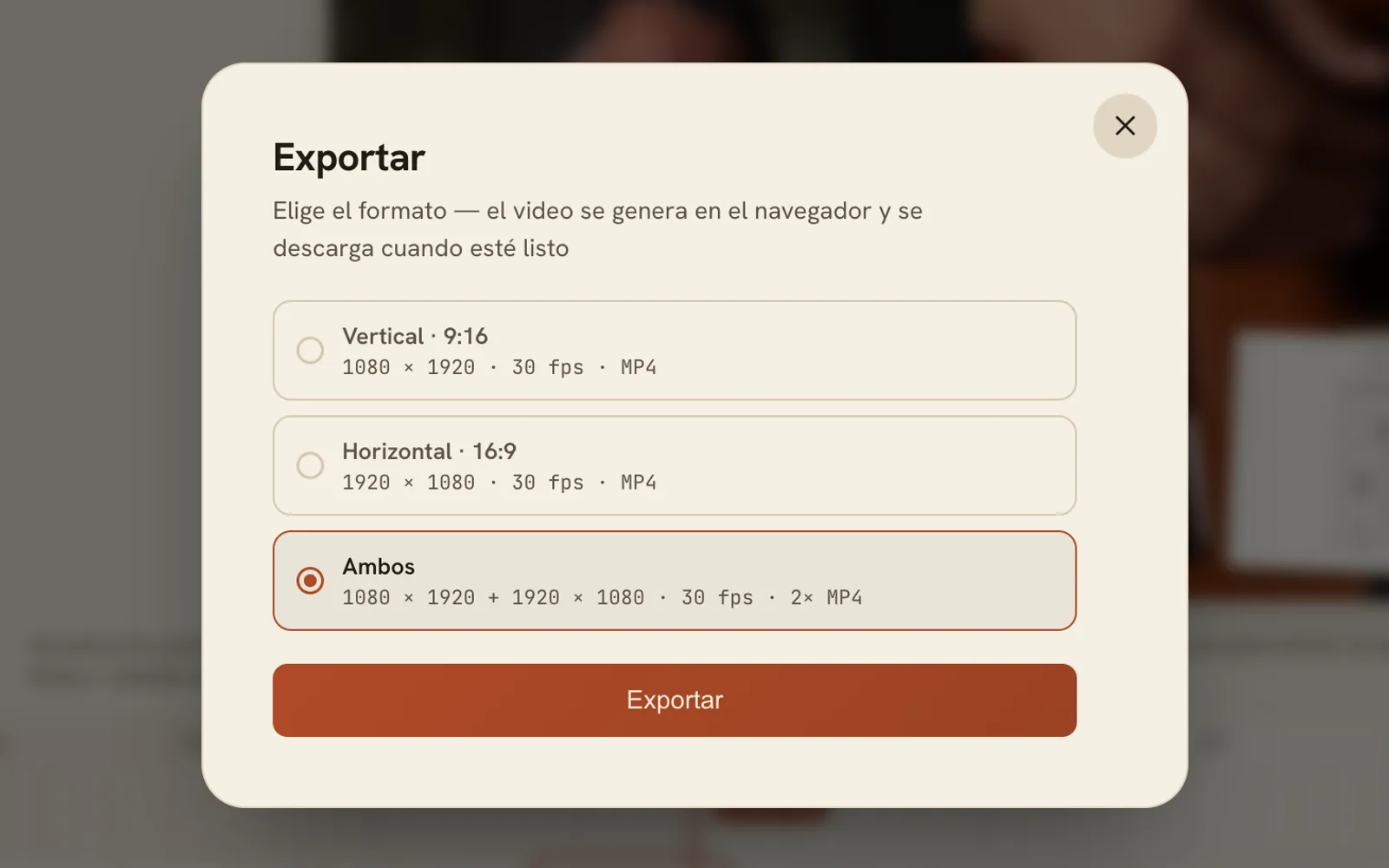 The Export dialog with vertical, horizontal and both