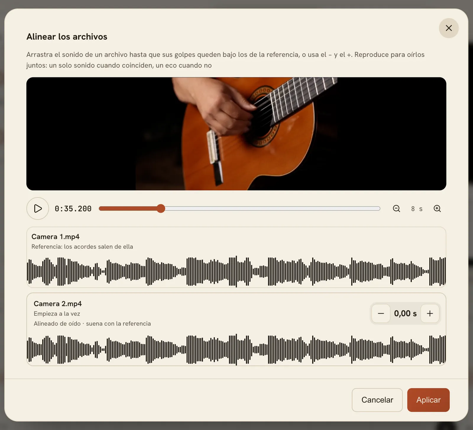 The Line up the files dialog: each file's waveform on one clock, ready to nudge by hand